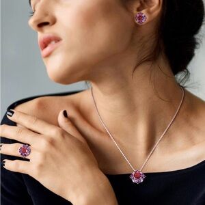 17 3/4ct TGW Garnet African Amethyst Cluster Ring Necklace Earrings Set